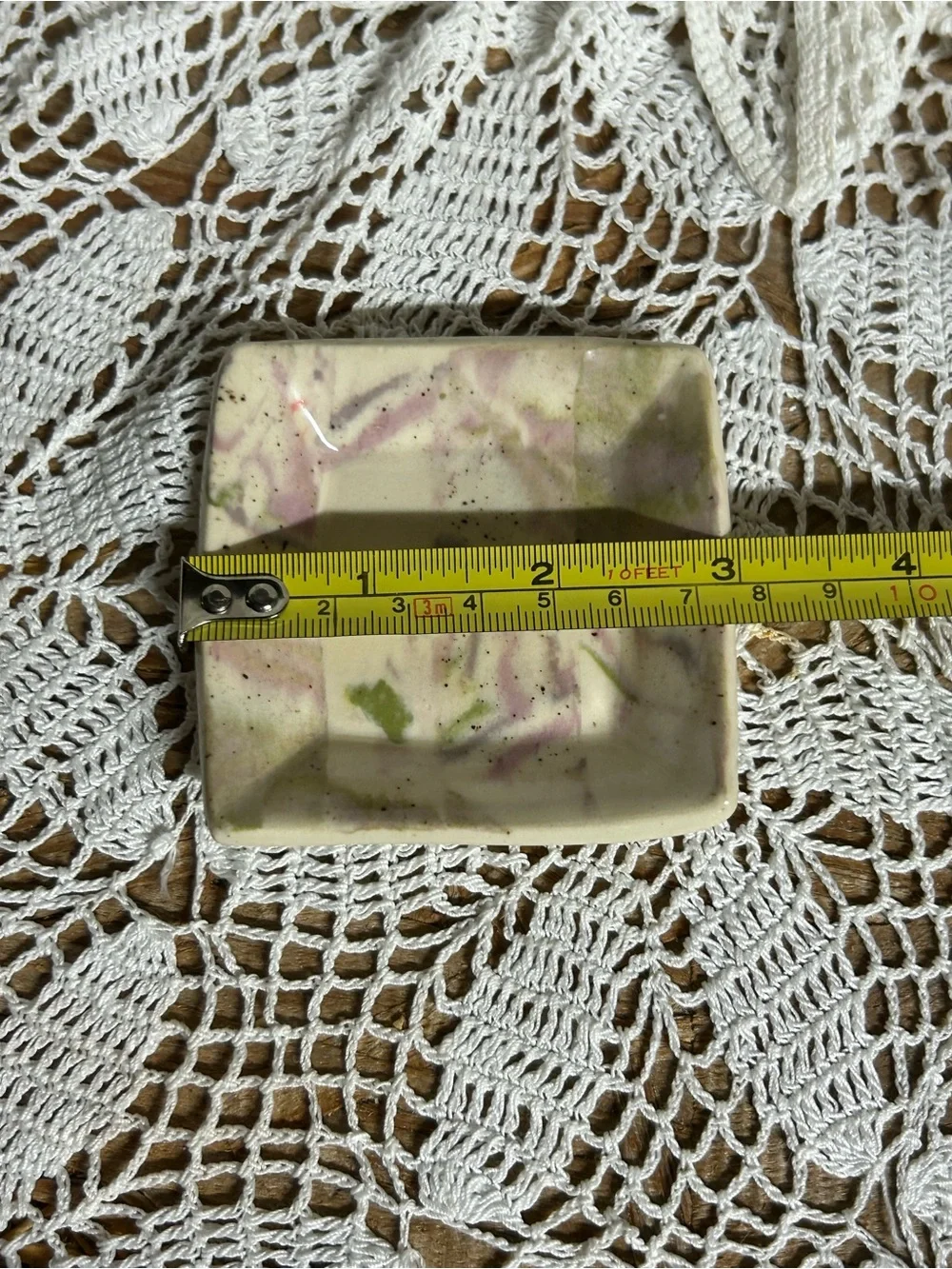 Cream Ceramic Jewelry Tray with Pink & Green Accents